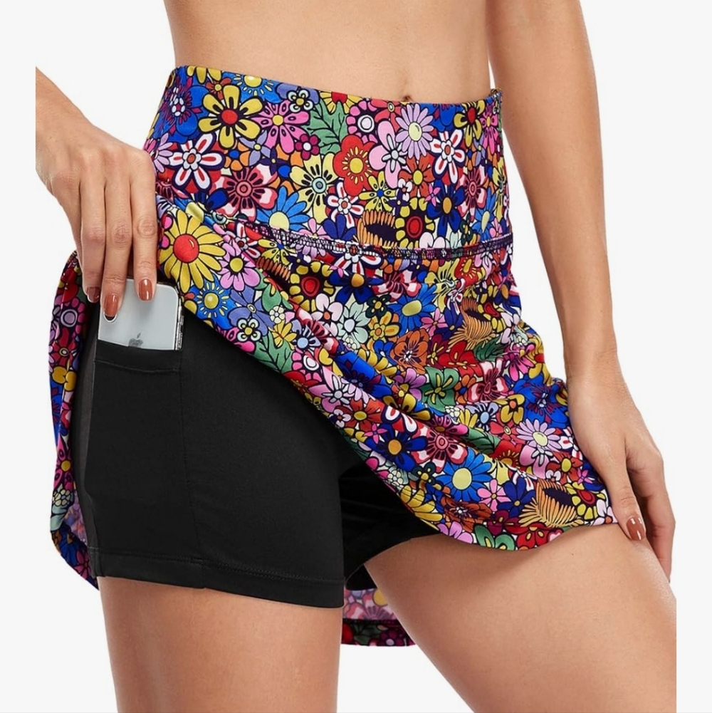 Fulbelle Womens Medium Skort Colorful Skirt Shorts Pockets Golf Tennis High Rise